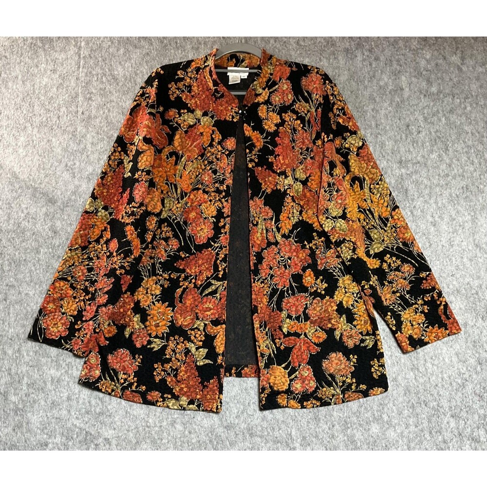 Coldwater Creek Cardigan Womens 1X Black Floral 1 Button Autumn Fall USA Made